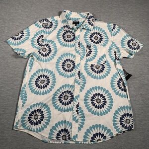 Brixton Shirt Mens XL White Teal Charter Print Floral Button Up Short Sleeve NWT